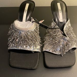 RARE Zara Beaded Tulle High Heel Sandals NWT